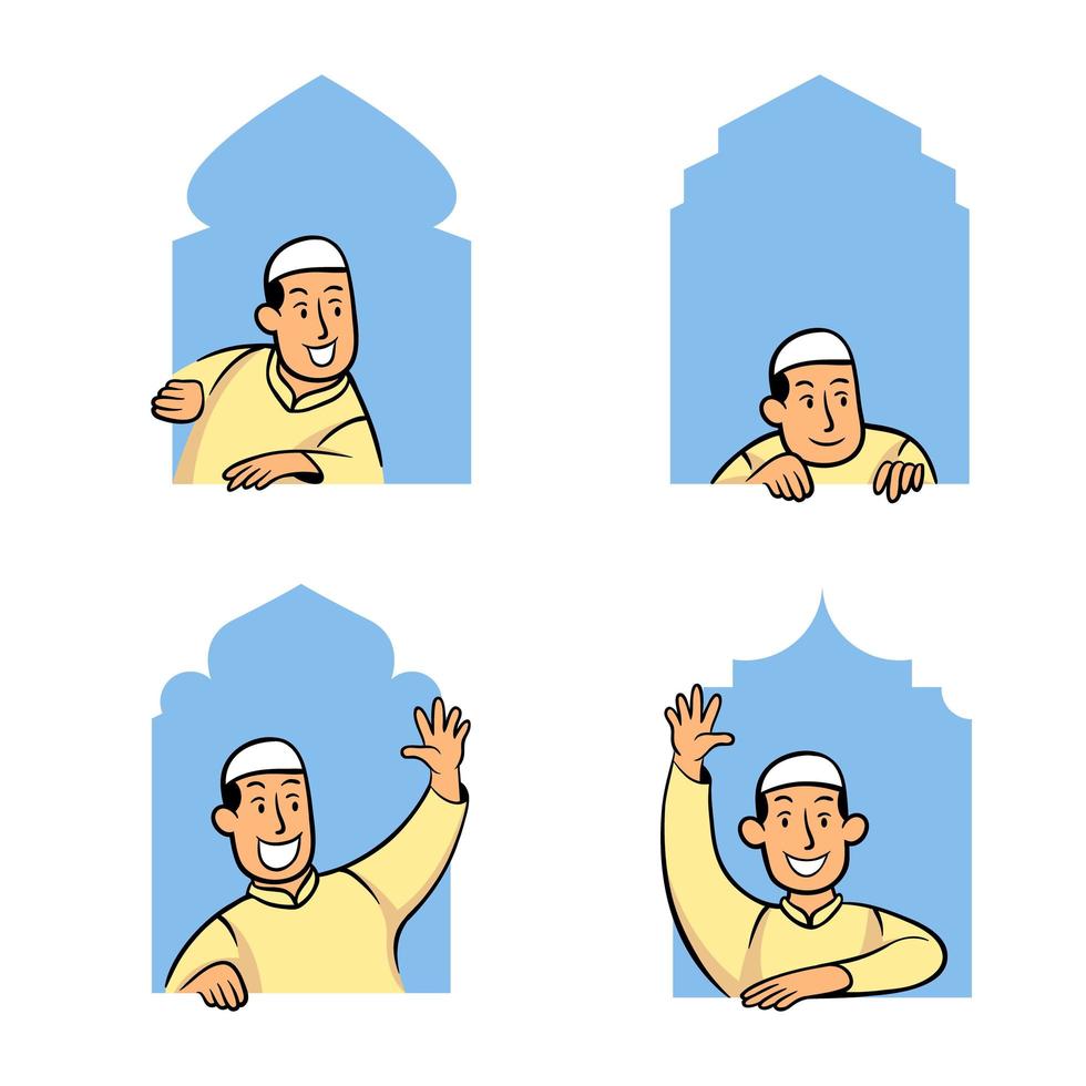 personaje de dibujos animados cómico musulmán masculino asomando en la ventana de la mezquita vector