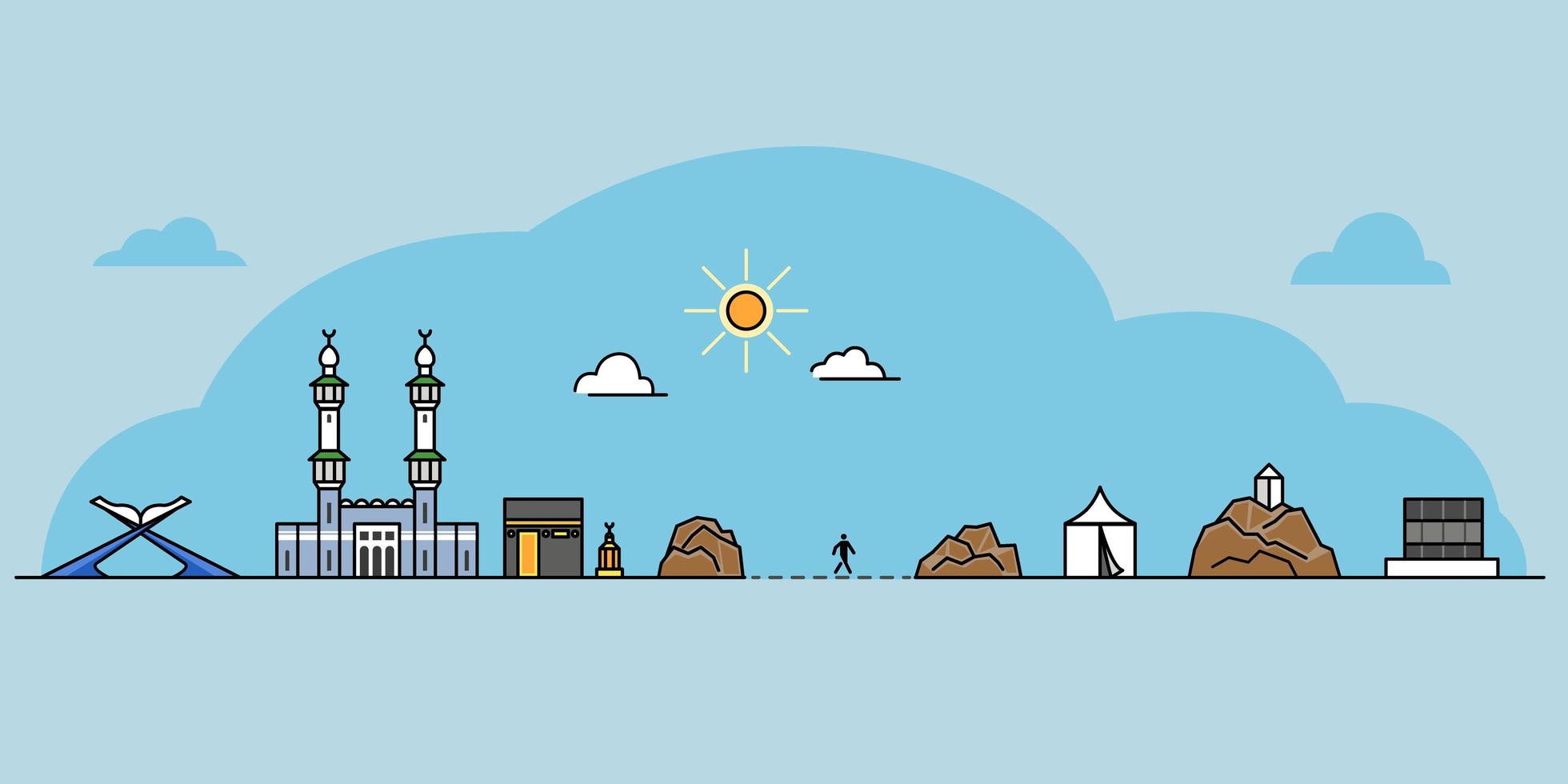 Landmark Icon Outline Of Hajj Pilgrim Rite vector