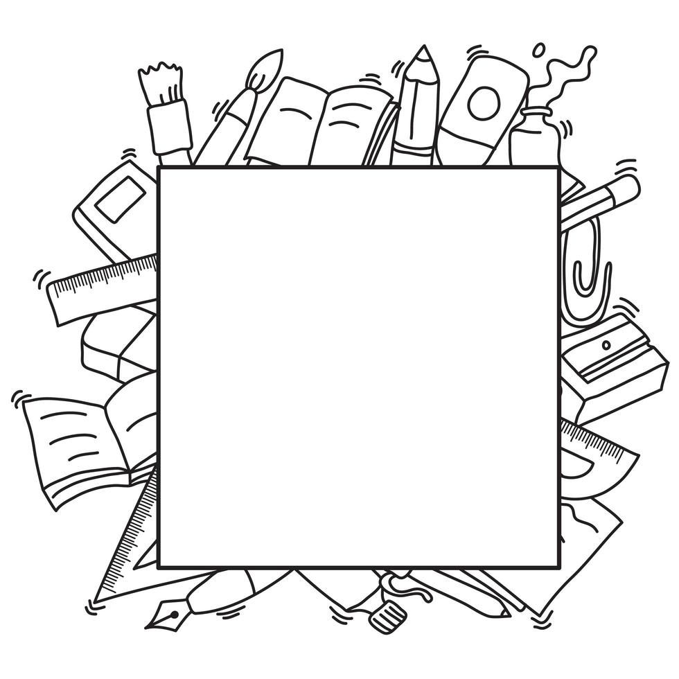 Square Frame Handdrawn Decoration Of Back To School Theme vector