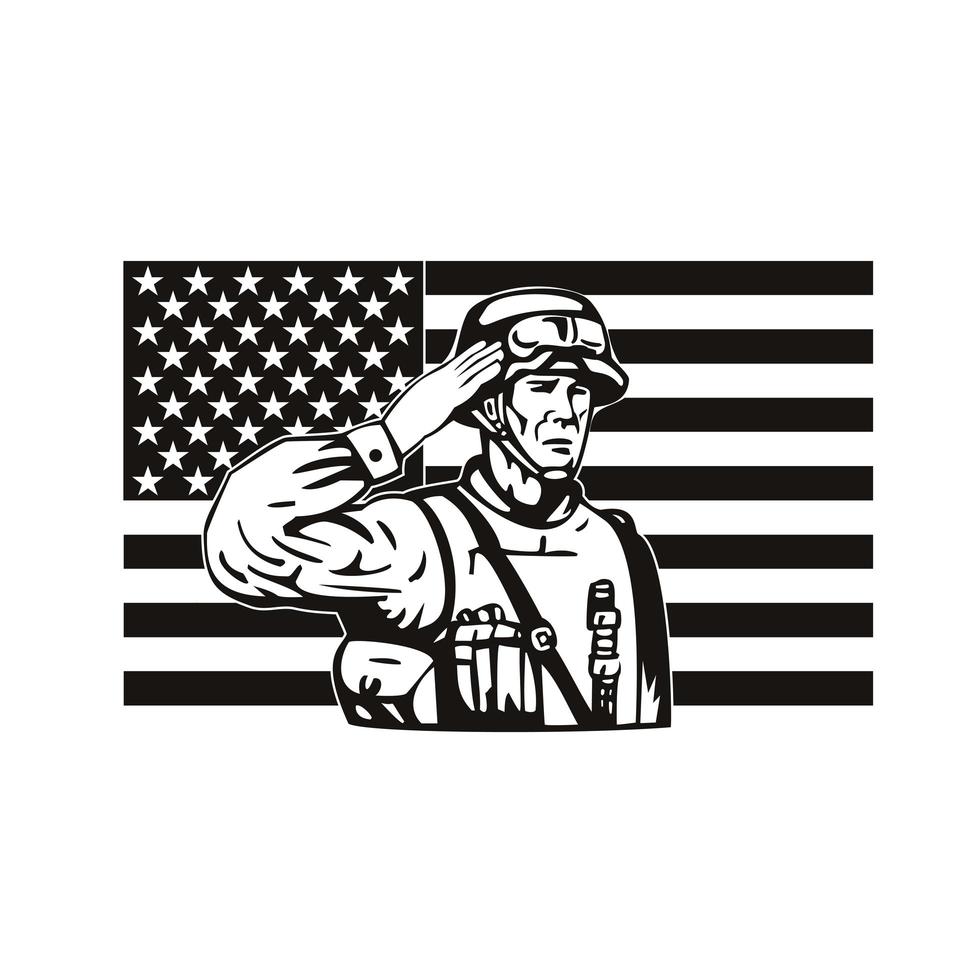 American Soldier Saluting Star Spangled Banner USA Flag vector