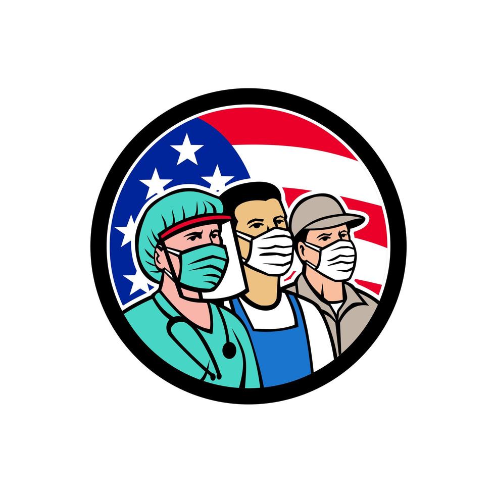 American Front Line Workers as Heroes Circle Emblem vector