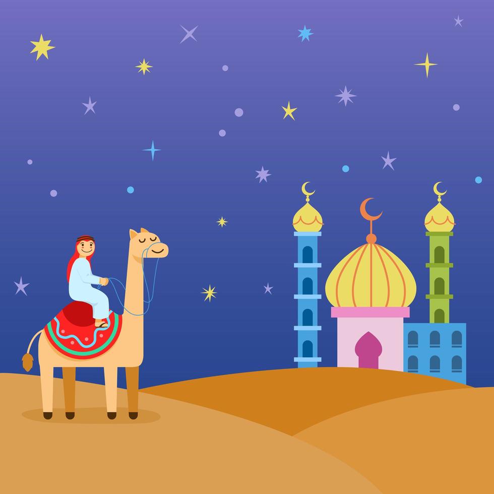 Cartoony Camel Rider At The Desert Illustration vector