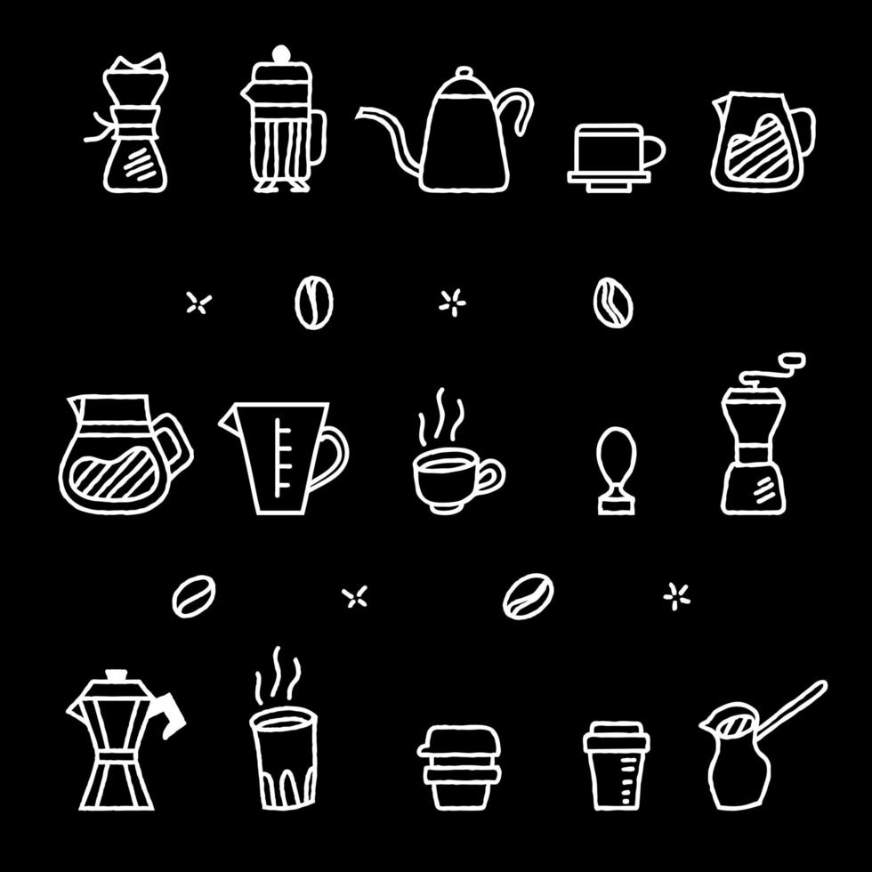 Colección gráfica de la herramienta cafetera manual de café de contorno áspero vector