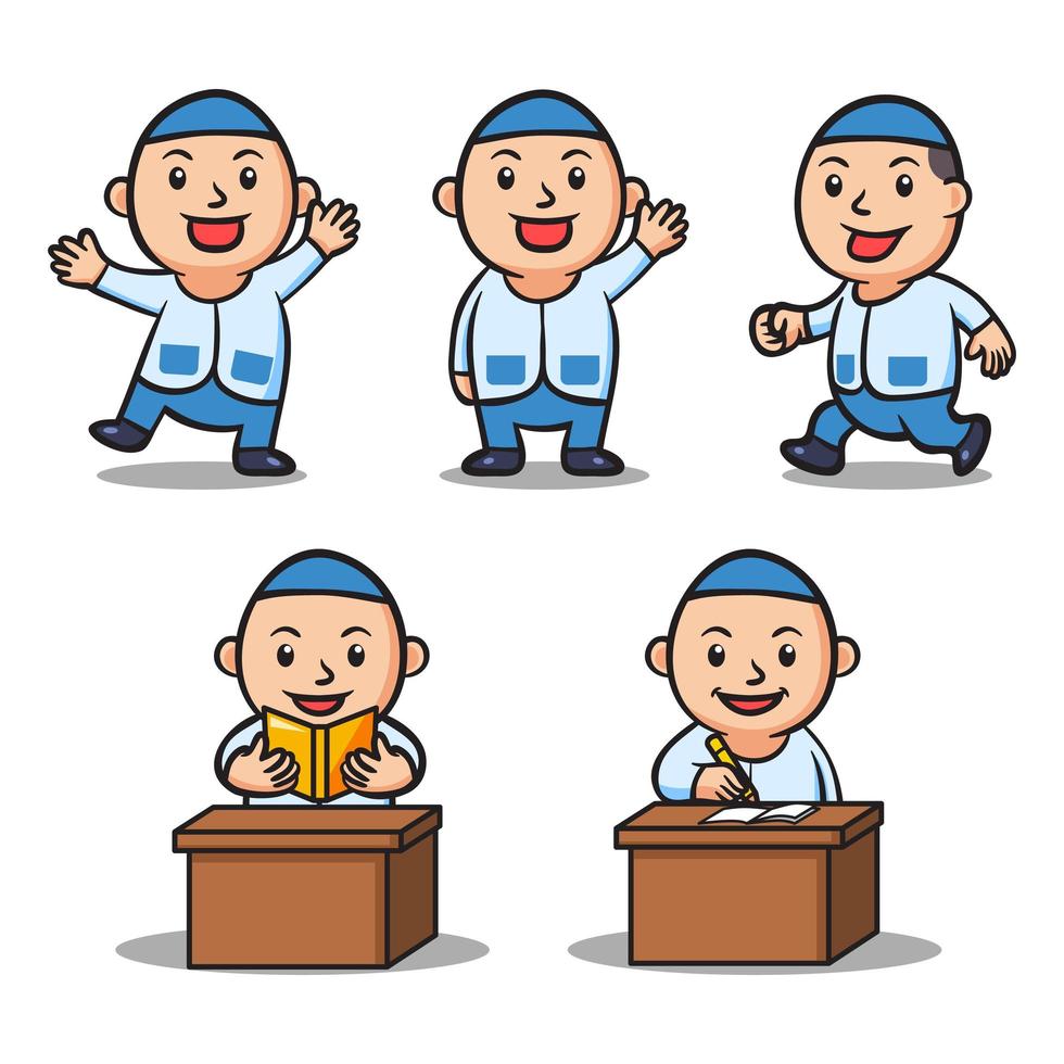 Various Activity Of Boy Islamic School Kids Character Set vector