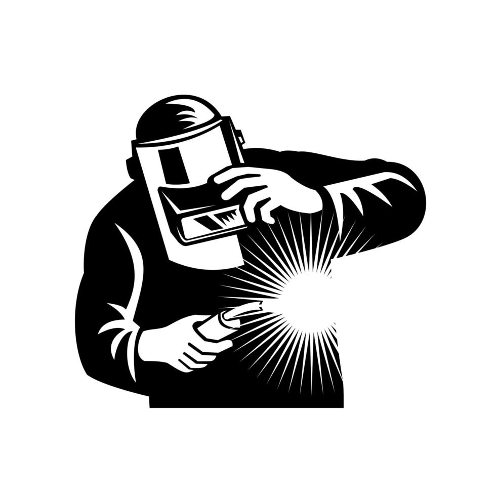 Welder Welding Torch Front View Retro Black and White Design vector