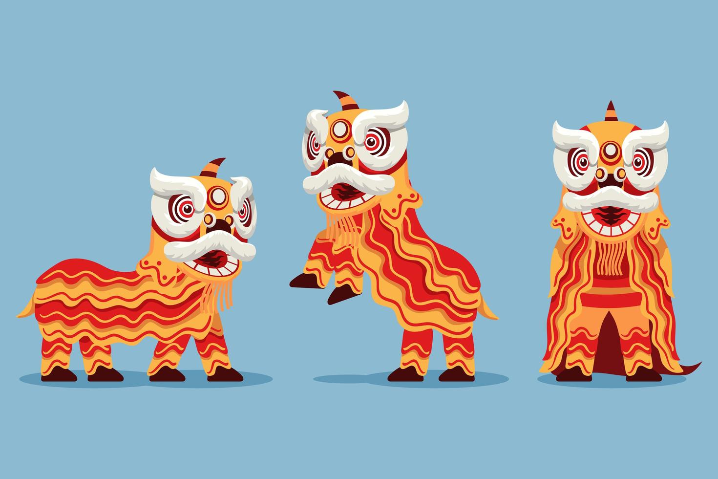 Acrobatic Chinese Traditional Lion Dance Illustration vector