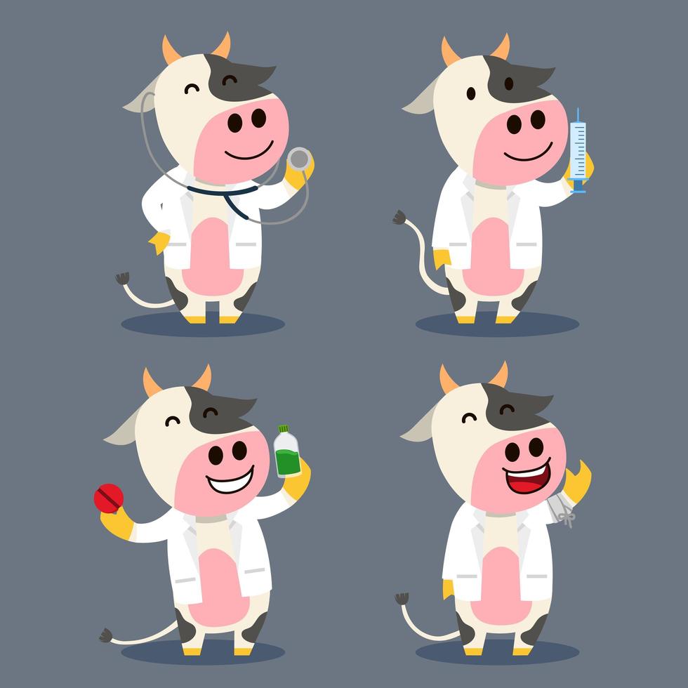 Cow As Farm Doctor Flat Character Illustration vector