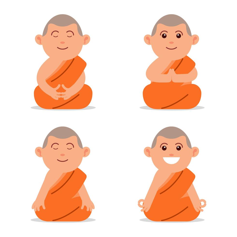 meditando personaje plano monje budista vector