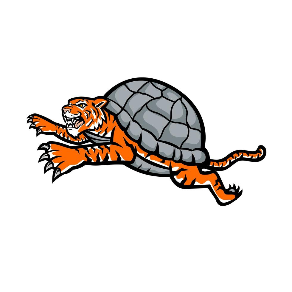 Turtle Tiger Leaping Side Mascot Design vector