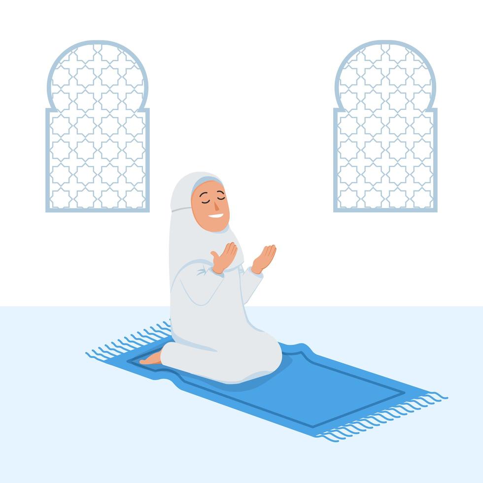 Girl Moslem Sit And Praying On Pray Mat vector