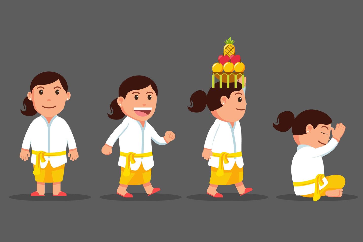 Bali Girl Cute Cartoon Character Set vector