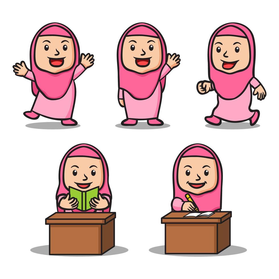 Various Activity Of Girl Islamic School Kids Character Set vector