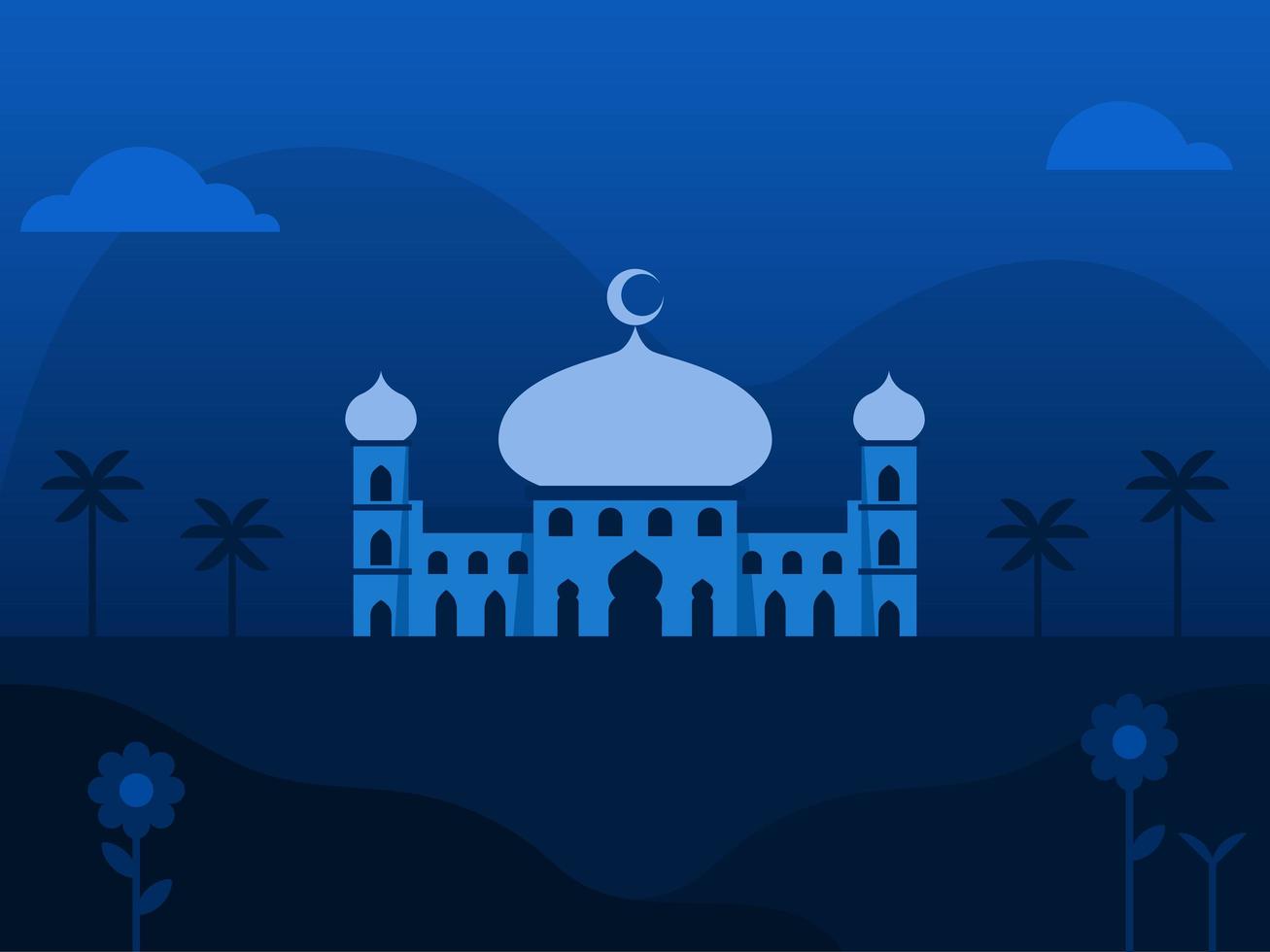 ilustración de fondo de mezquita en tono azul vector