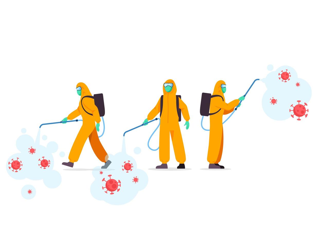 Group Of Health Officer Spraying Disinfectant vector