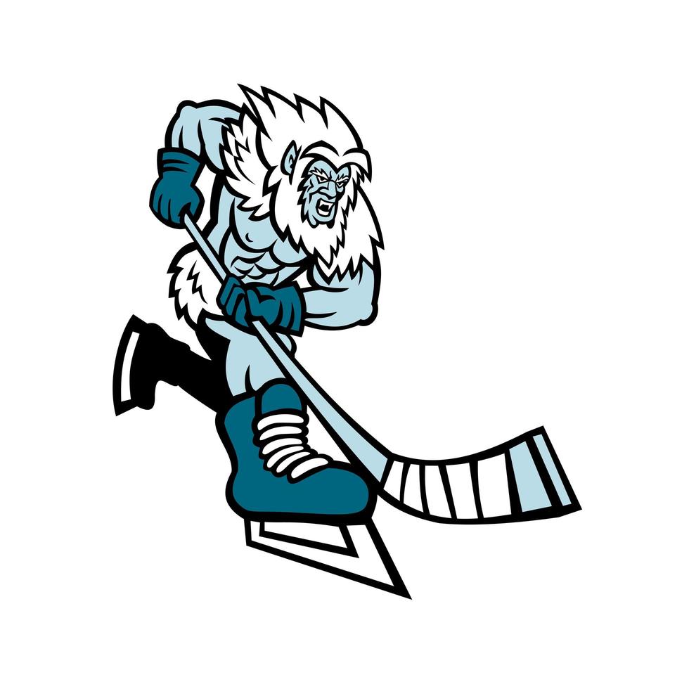 mascota de jugador de hockey sobre hielo yeti vector