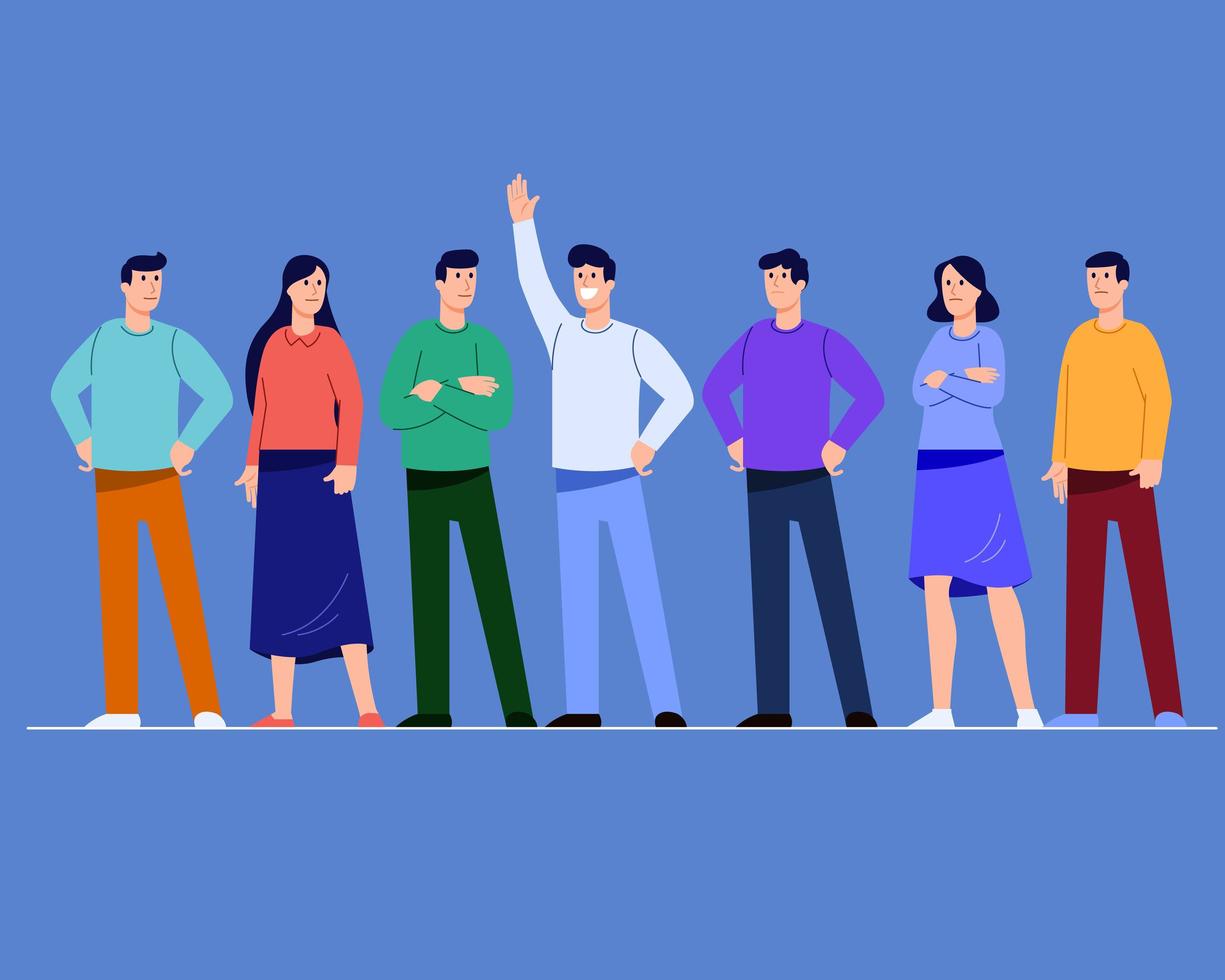 Man Smiling Between People Crowd Flat Characters vector