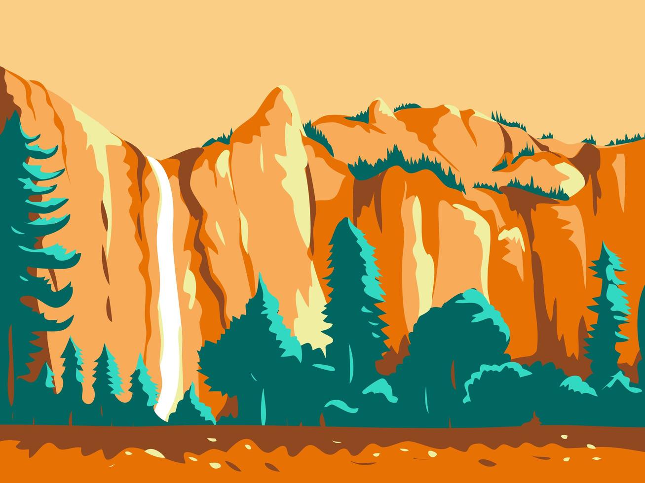 Waterfall in California Retro Poster vector