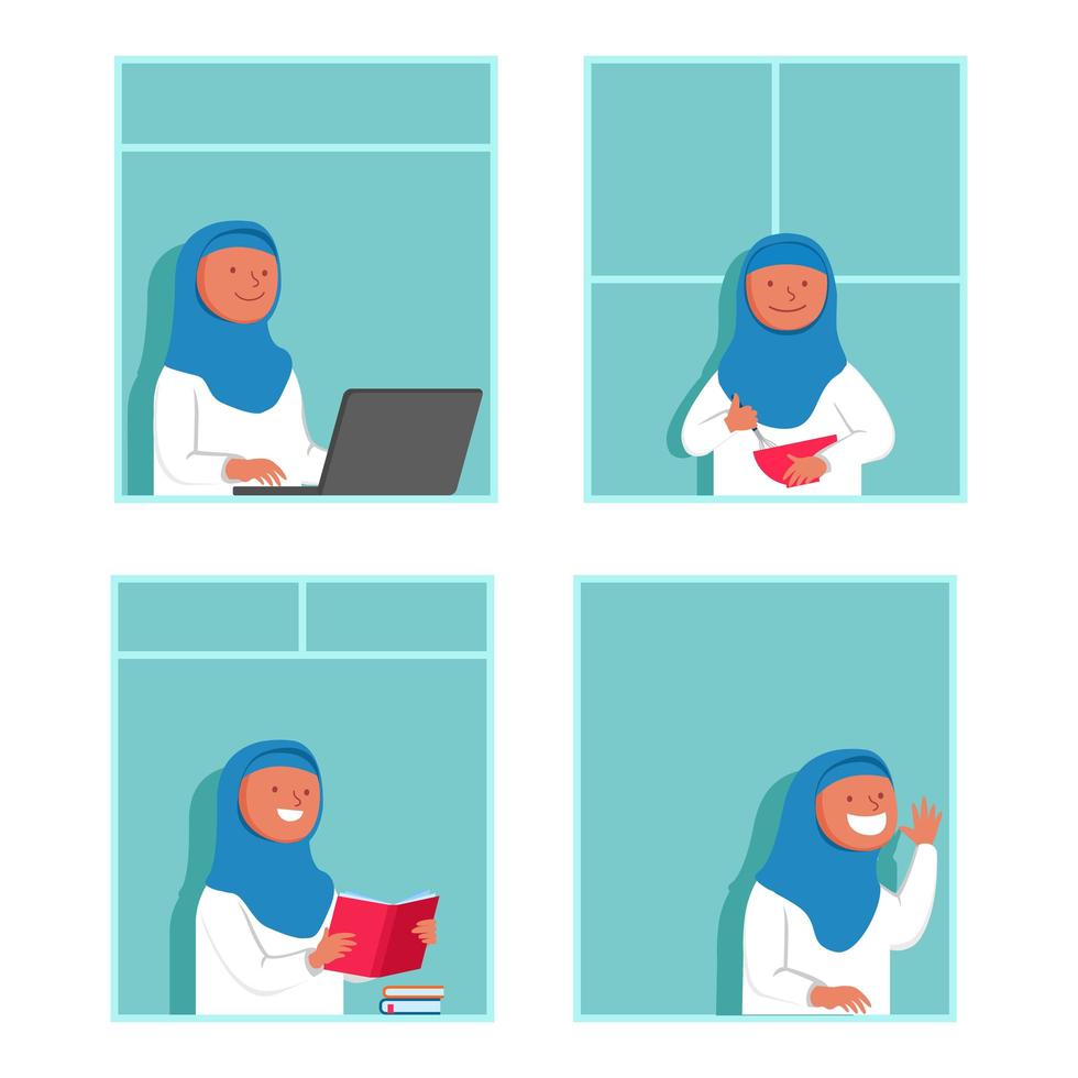 Woman Moslem Activity At Home Looking From The Window vector