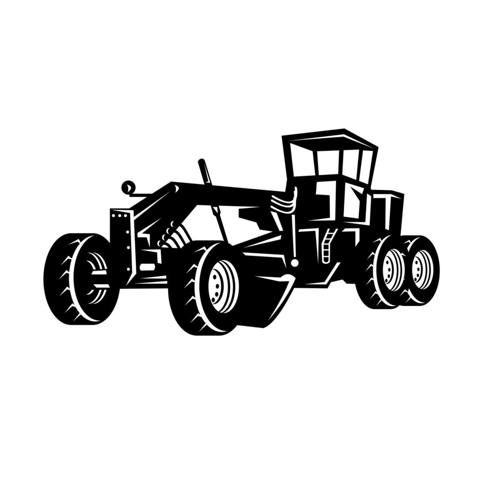 Vintage Road Grader Motor Grader or Blade Grading Retro Woodcut in Black and White vector