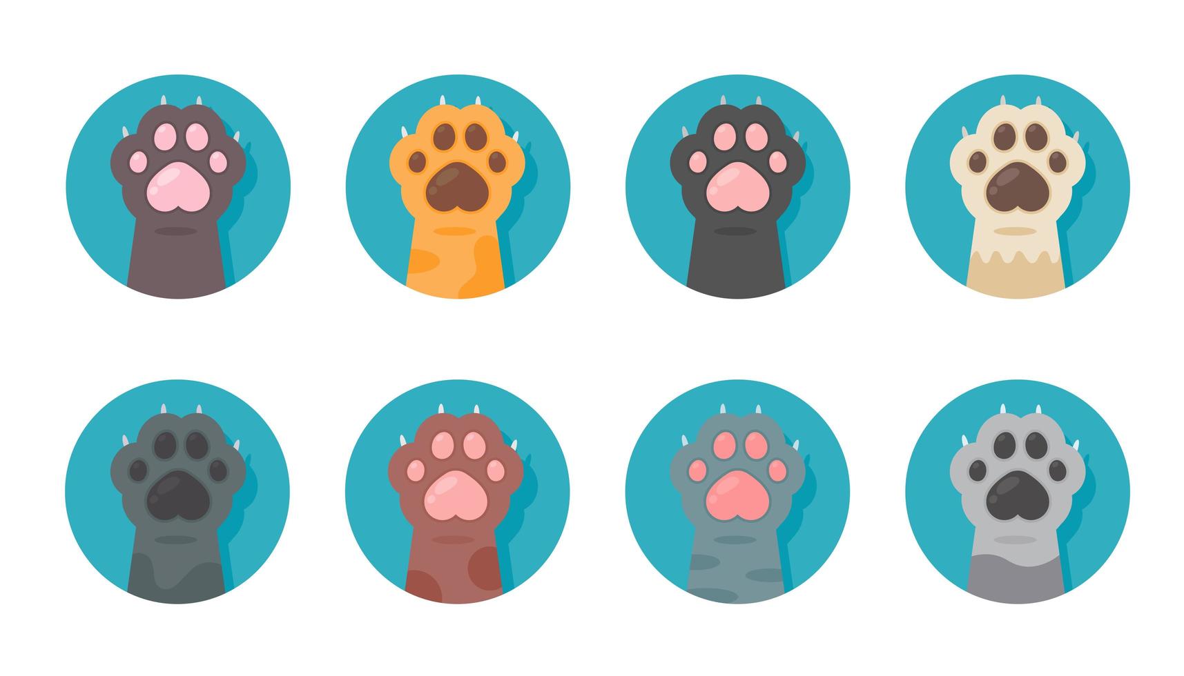 Cat paw set Different species Cute kitten hand designs isolated from background. vector