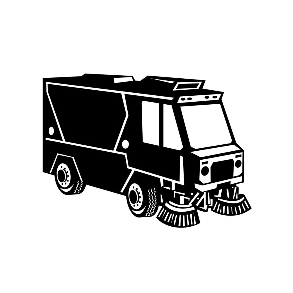 Street Cleaner Truck Side View Retro in Black and White vector