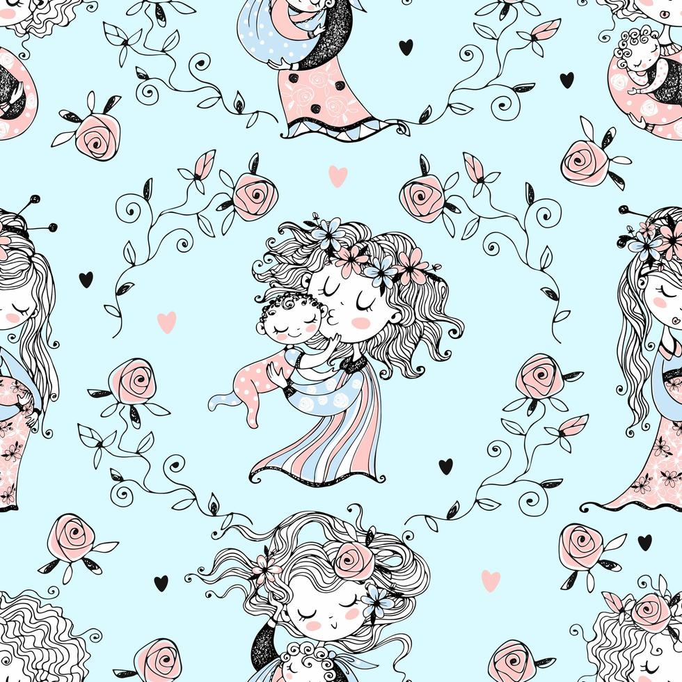 Seamless pattern on the theme of motherhood vector