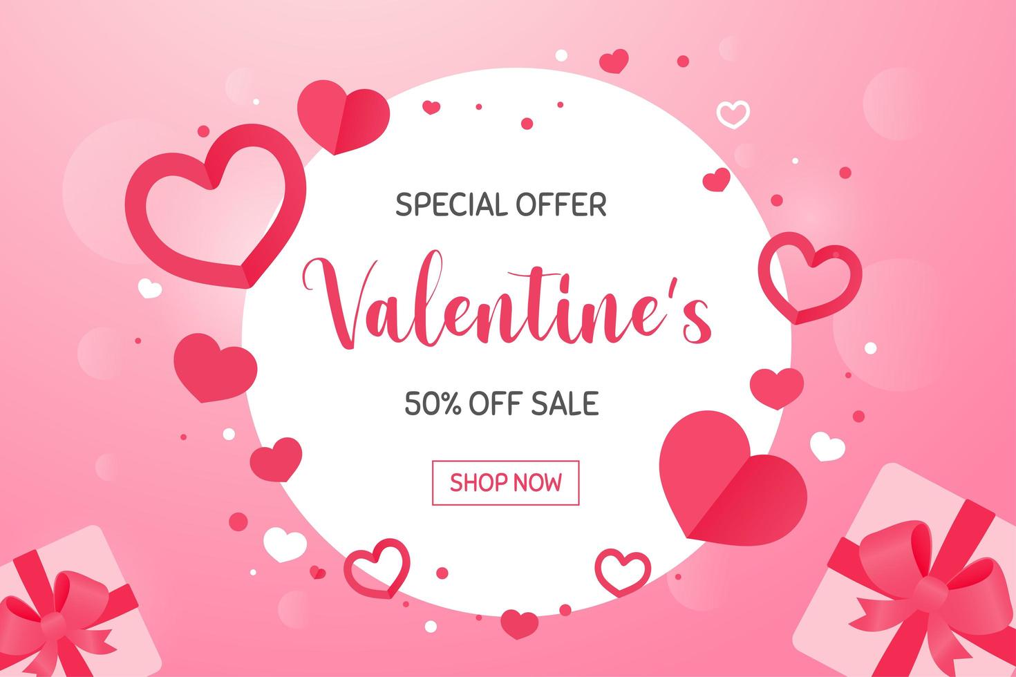 Round frame with pink heart shape around it with a special sale promotion for Valentine's Day. vector