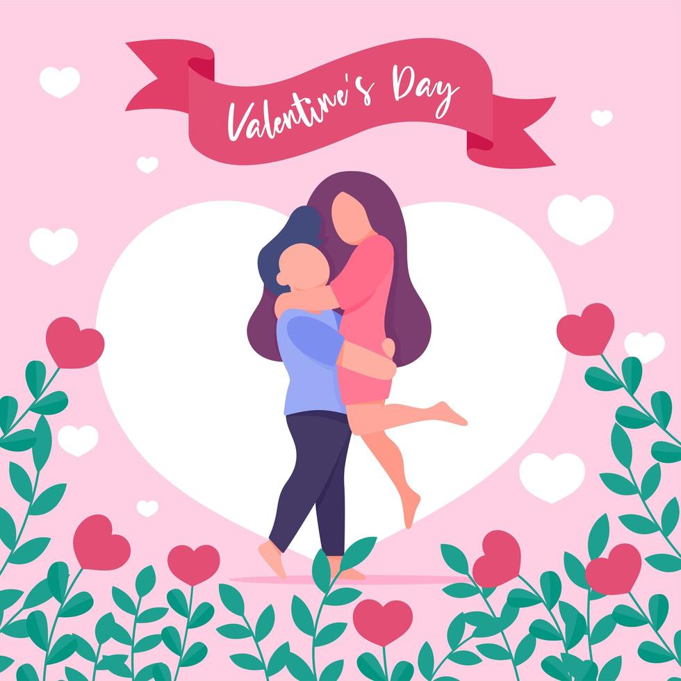 Young couples embrace each other in love Surrounded by heart shaped trees on valentines day vector