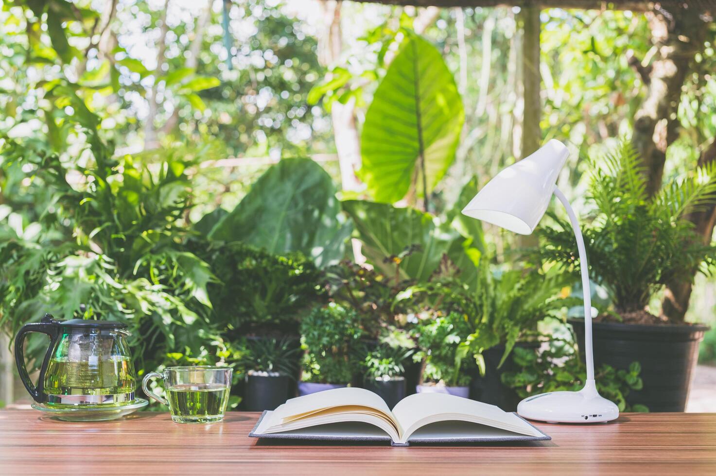 escritorio de oficina con fondo de naturaleza foto