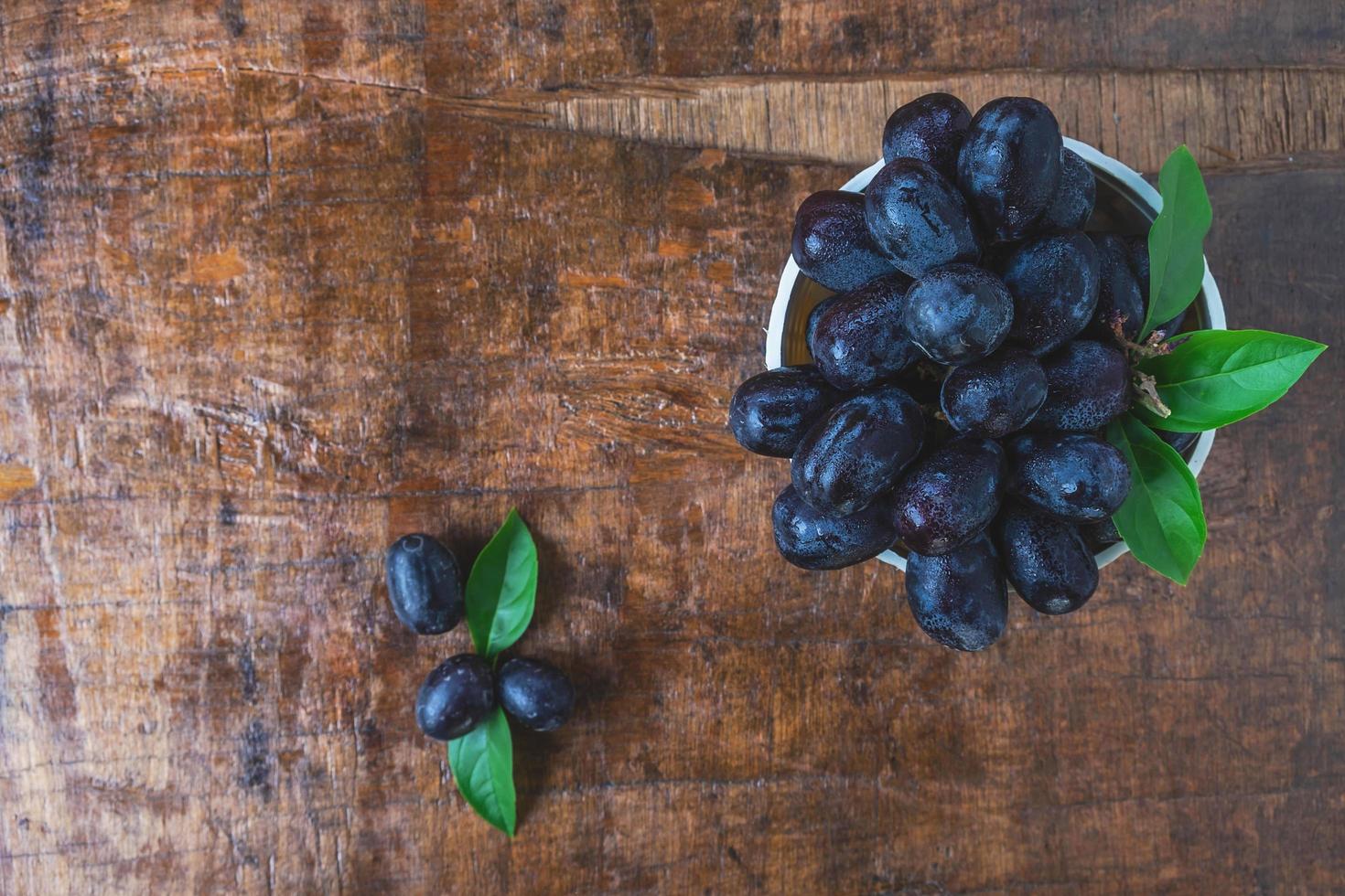 Top view of black grapes photo