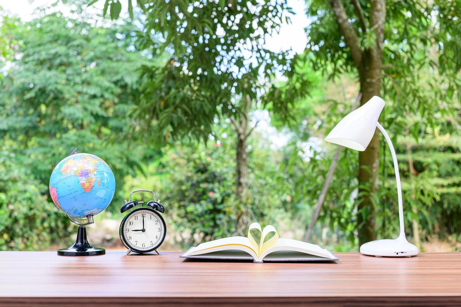 Office desk with nature background photo