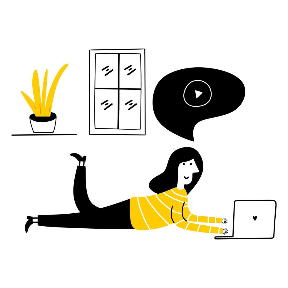 Stay at Home. Girl work from home to keeping distance for decrease infection risk for prevent COVID-19. vector