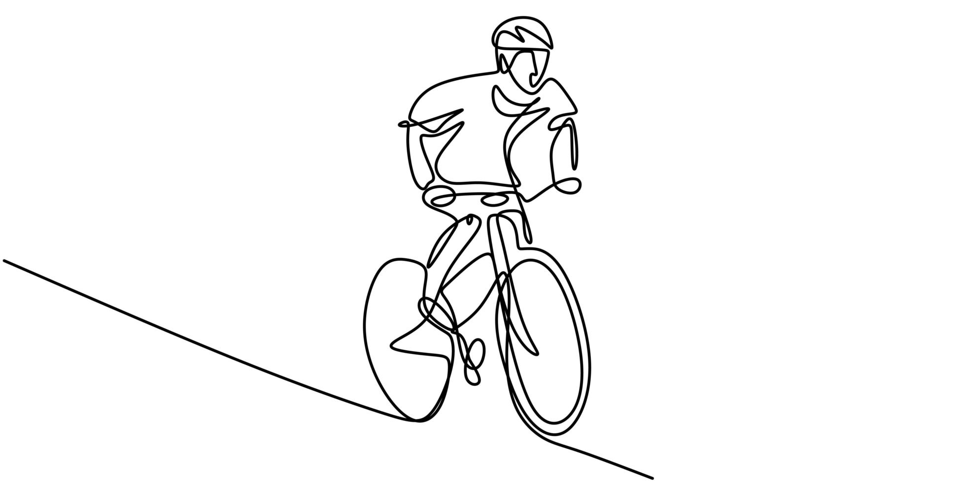 Continuous one line cyclist rider on bicycle. Men's fitness sports athletes ride bicycles. vector