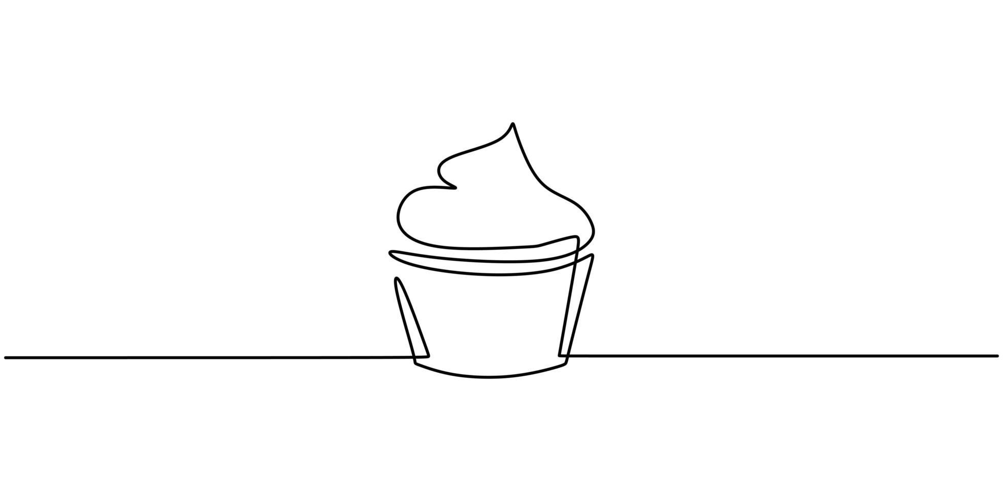 One single line drawing of sweet muffin cake. Delicious cupcake shop menu and restaurant badge concept. vector