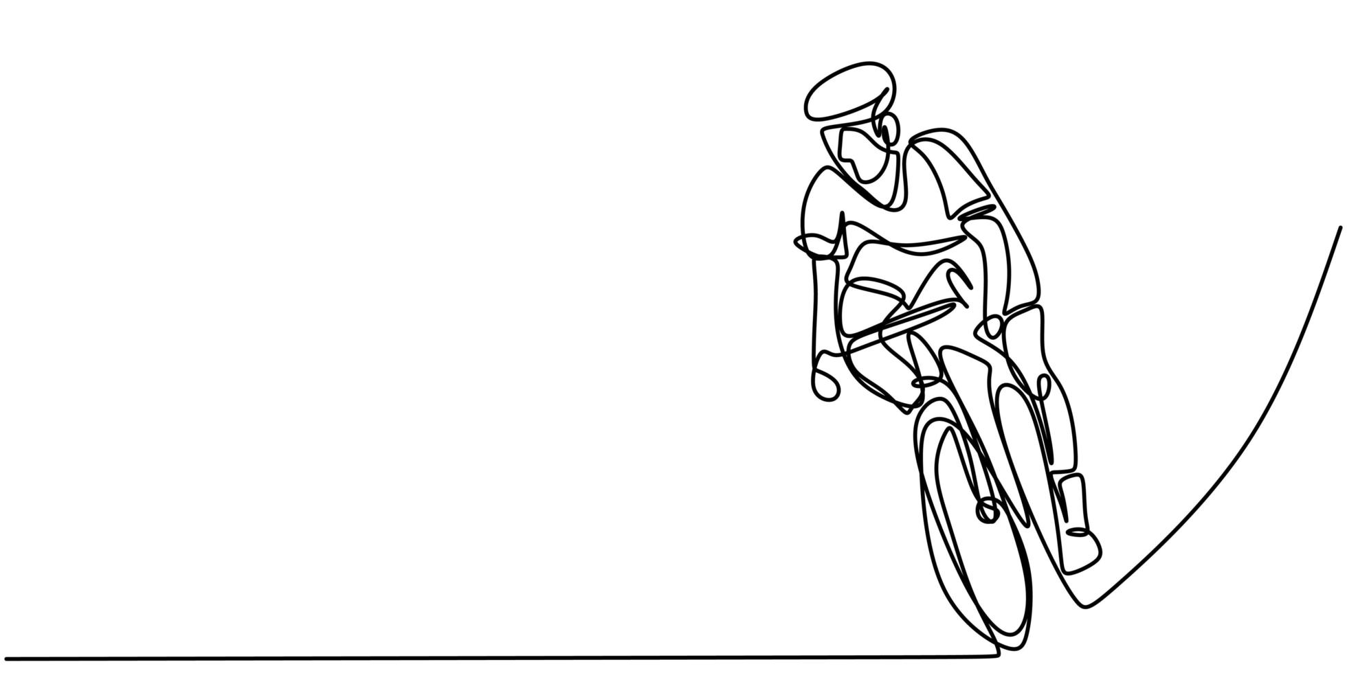 Continuous one line cyclist rider on bicycle. Men's fitness sports athletes ride bicycles. vector