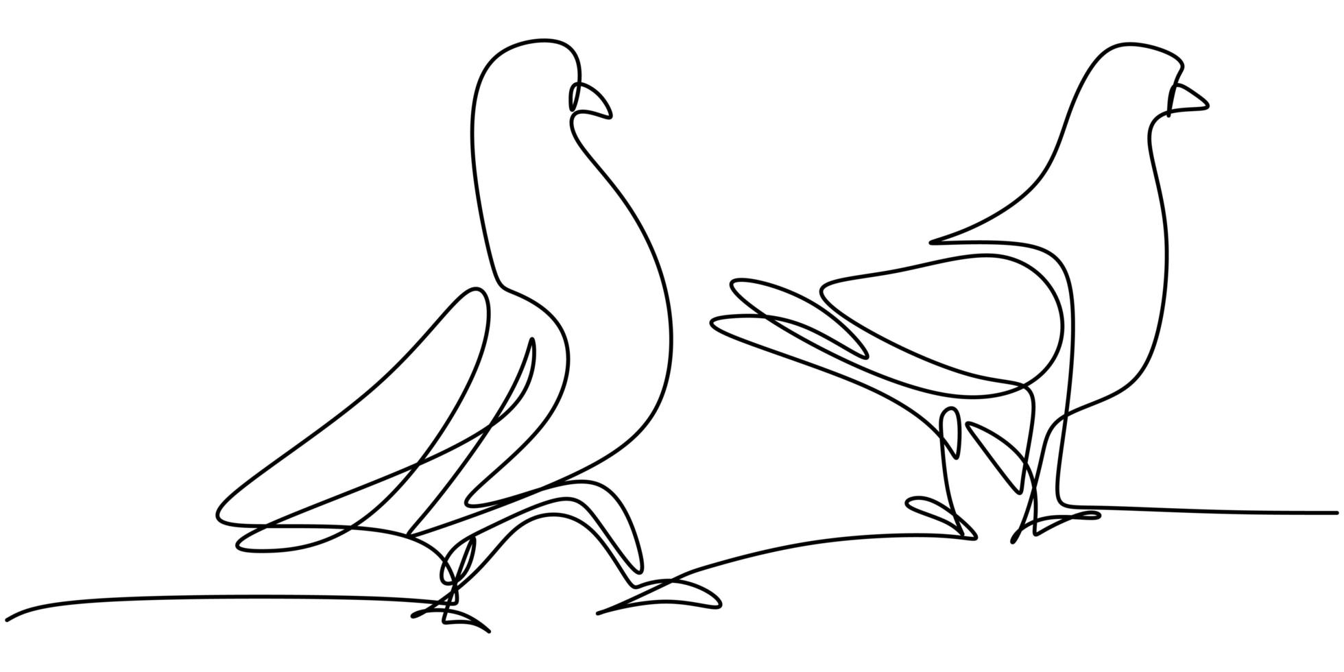 Continuous one line drawing of dove bird. Couple beautiful pigeons bird symbol of love. vector