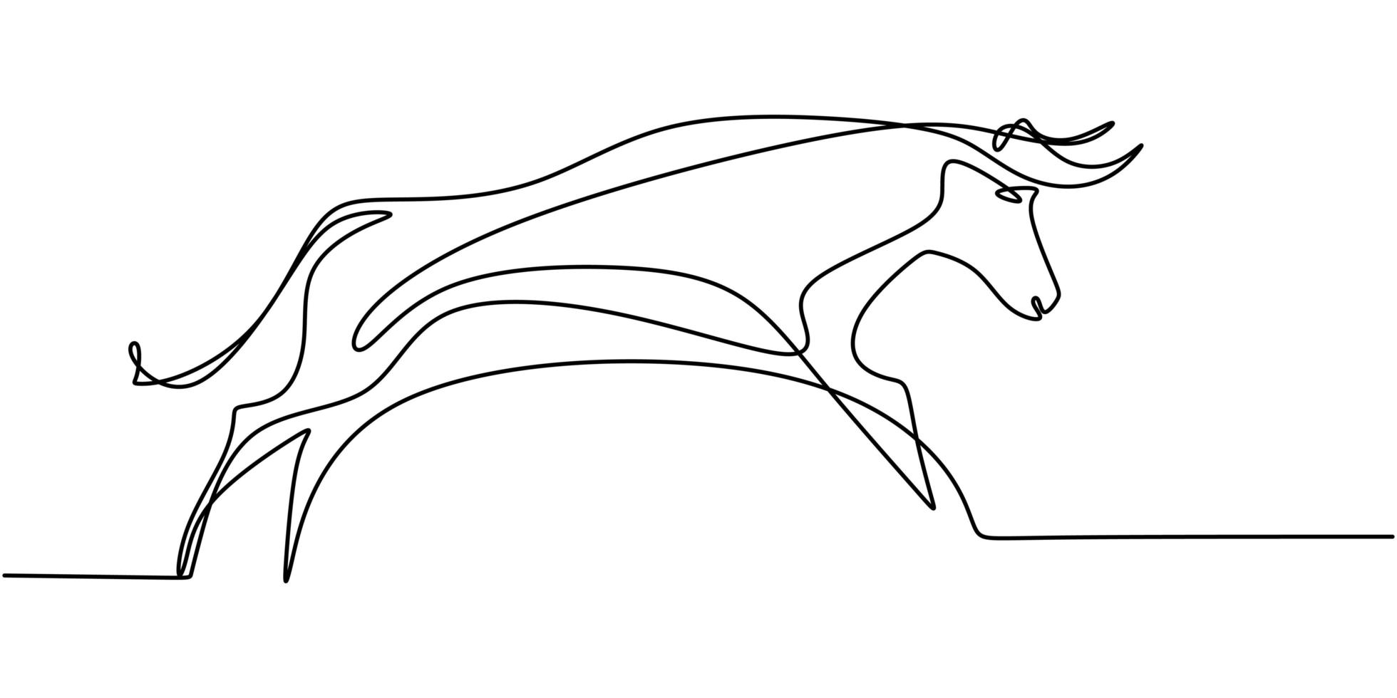 Continuous one line drawing bull cow. Endangered animal national park conservation. vector