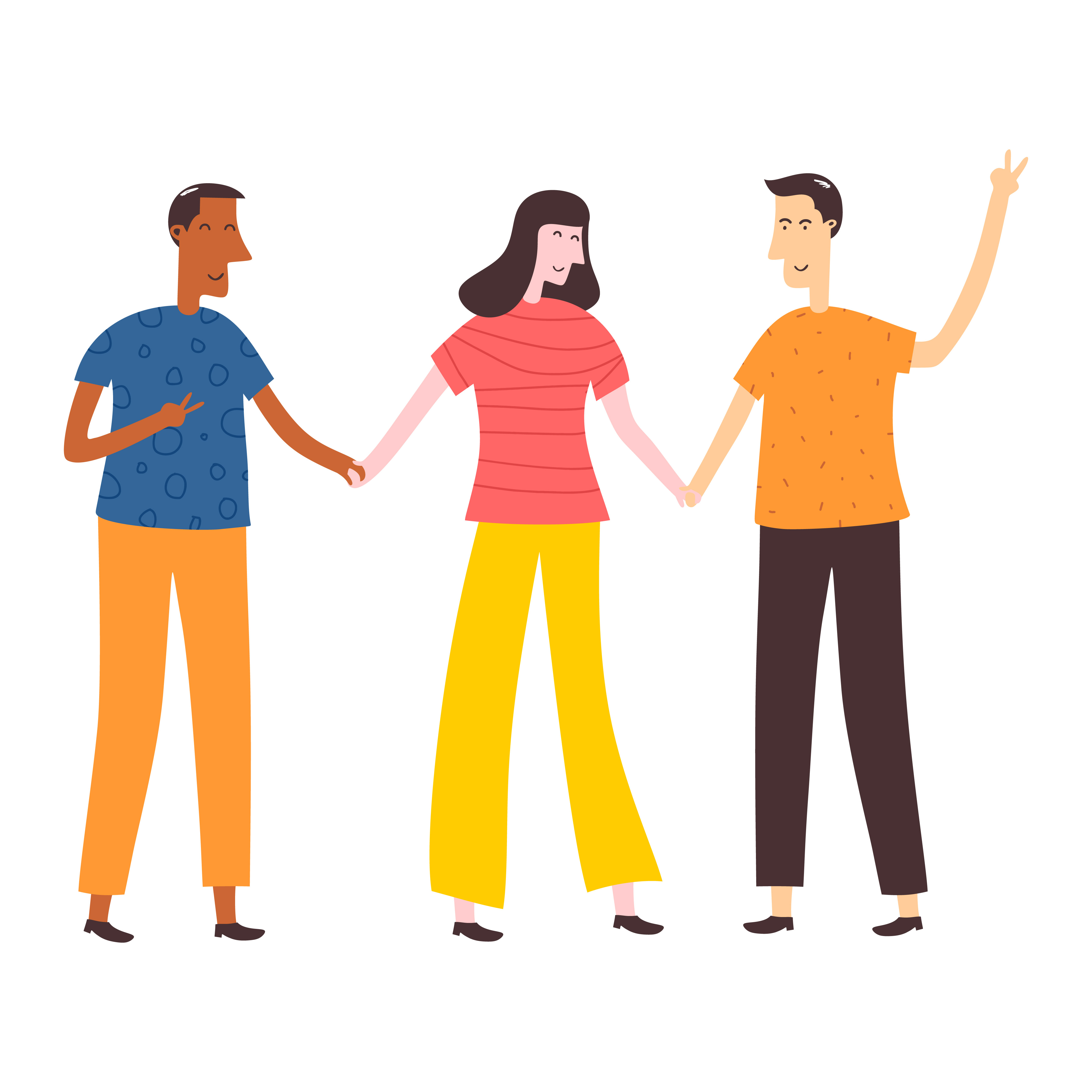 Smiling Teenager Two Boys And A Girl Holding Hands Each Other With Happy Expression School Friends Standing Together Happy Students Isolated On White Background Flat Cartoon Vector Illustration Vector Art At Smiling Teenager Two Boys And A Girl Holding Hands Each Other With Happy Expression School Friends Standing Together Happy Students Isolated On White Background Flat Cartoon Vector Illustration Vector Art At
