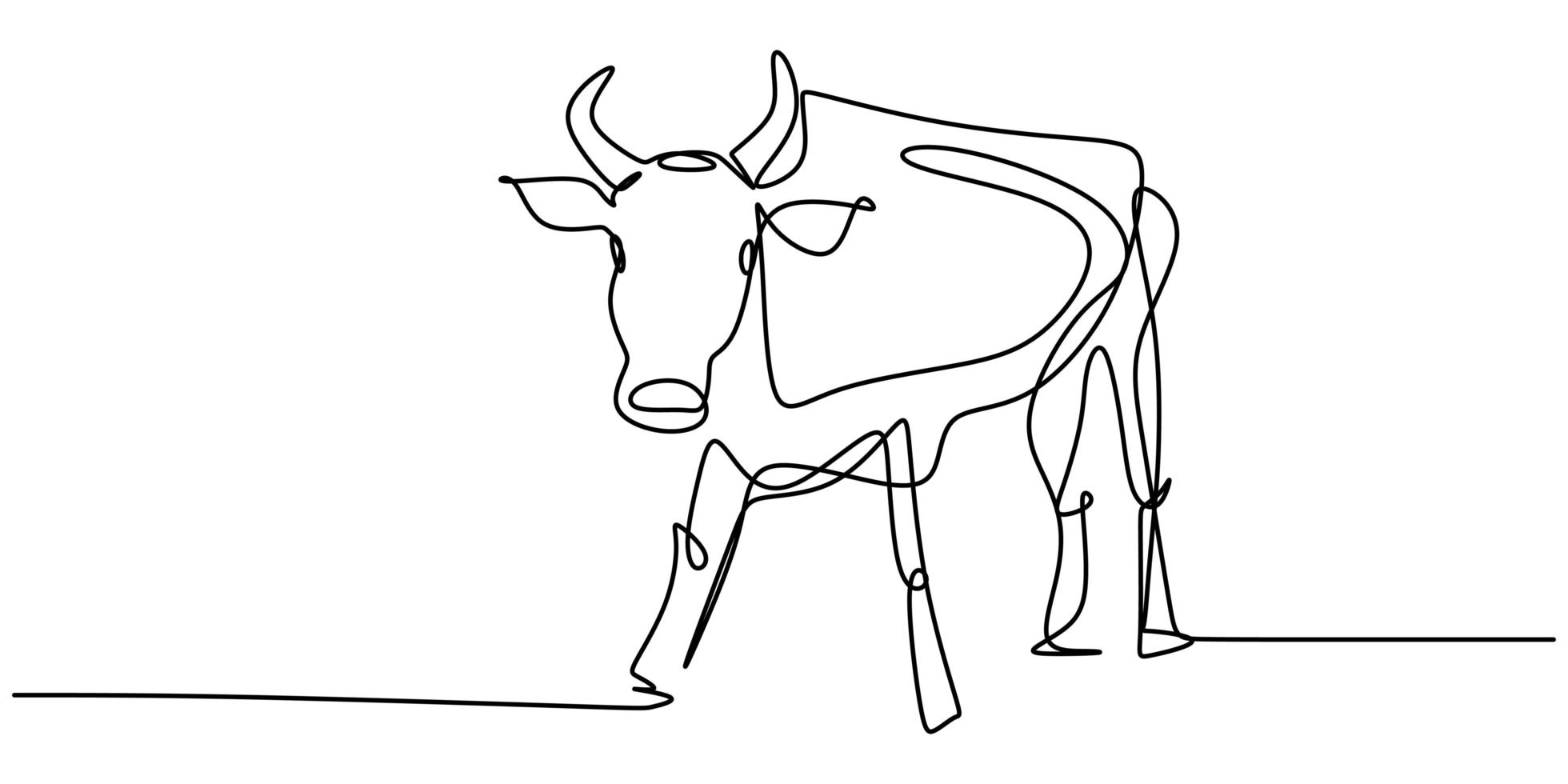Continuous one line drawing bull cow. Endangered animal national park conservation. vector