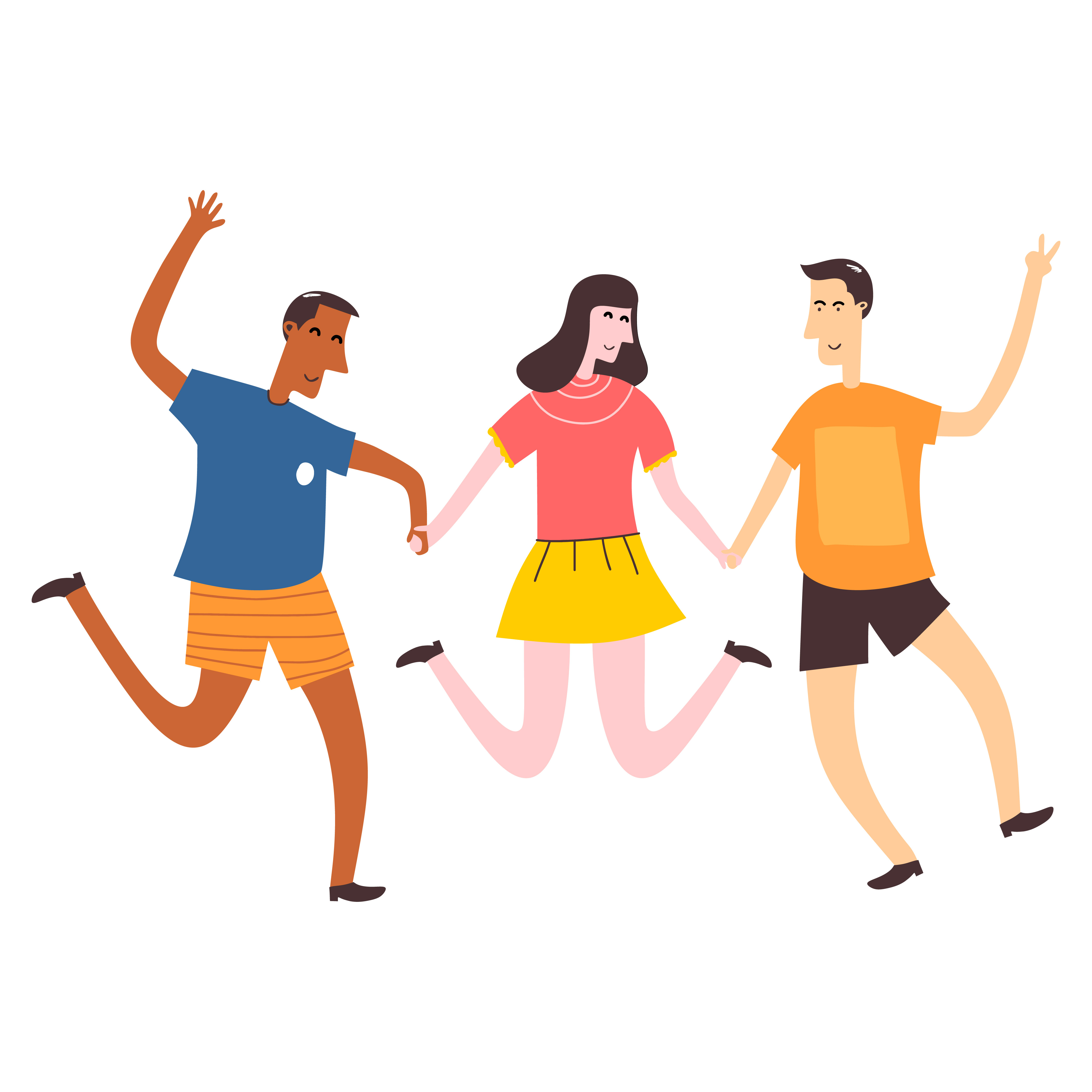 Smiling teenager two boys and a girl holding hands each other and jump. School friends standing together. Happy students isolated on white background. Flat cartoon vector illustration 1903603 Vector Art at Vecteezy Smiling teenager two boys and a girl holding hands each other and jump. School friends standing together. Happy students isolated on white background. Flat cartoon vector illustration 1903603 Vector Art at Vecteezy