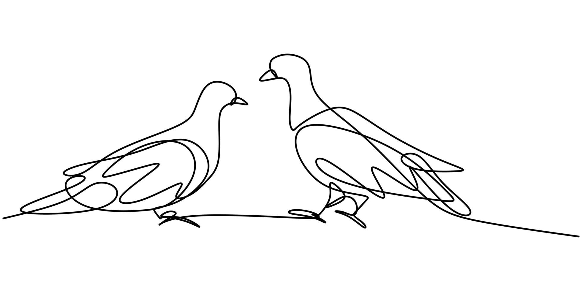 Continuous one line drawing of dove bird. Couple beautiful pigeons bird symbol of love. vector