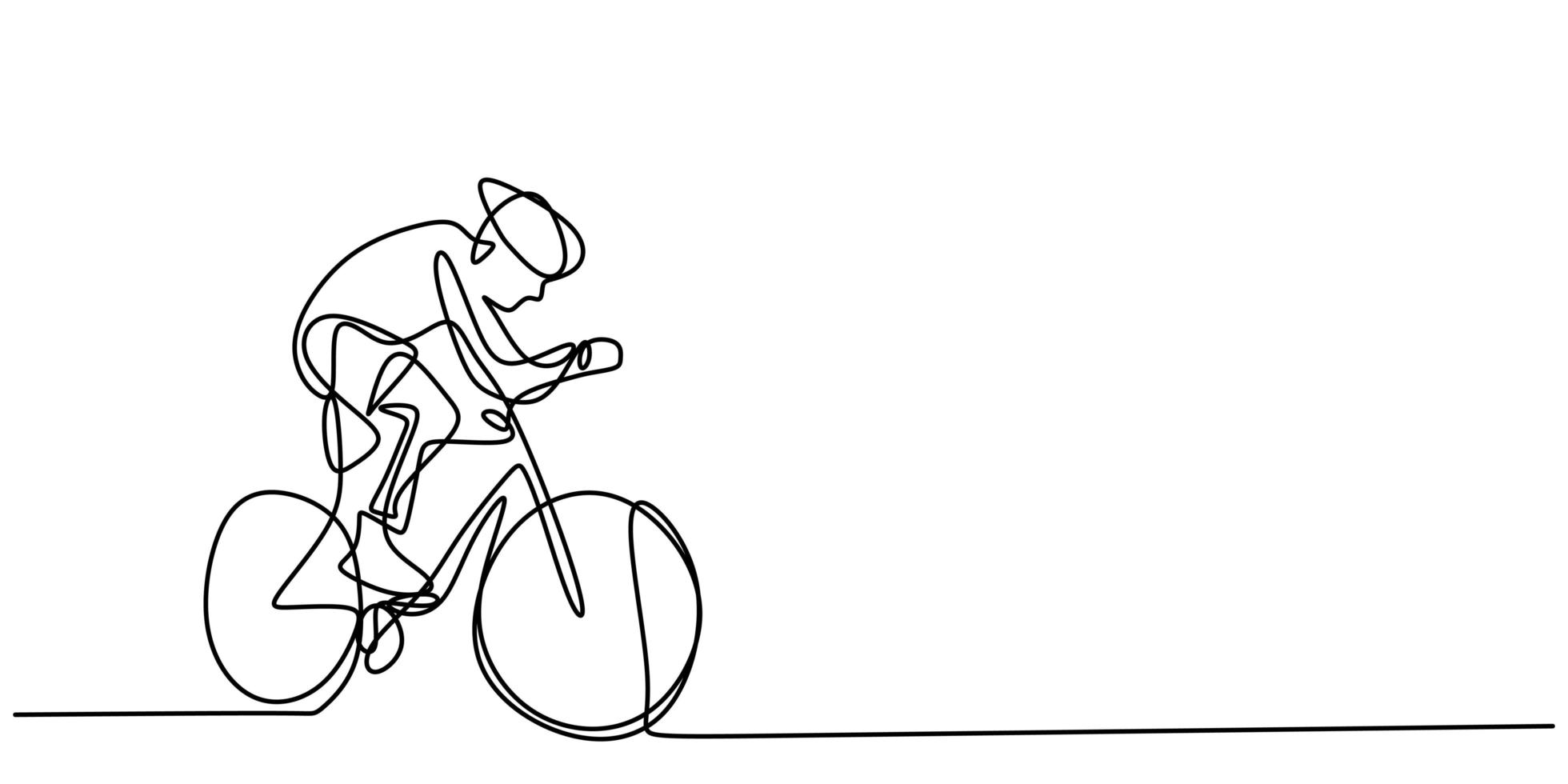 Continuous one line cyclist rider on bicycle. Men's fitness sports athletes ride bicycles. vector