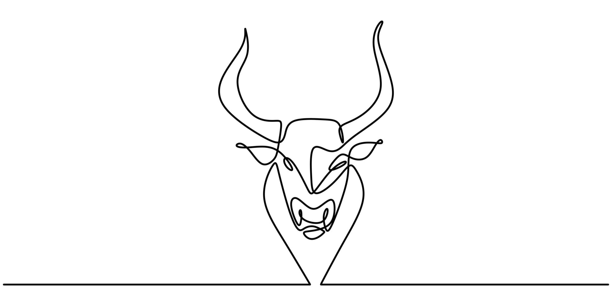 Continuous one line drawing bull cow. Endangered animal national park conservation. vector