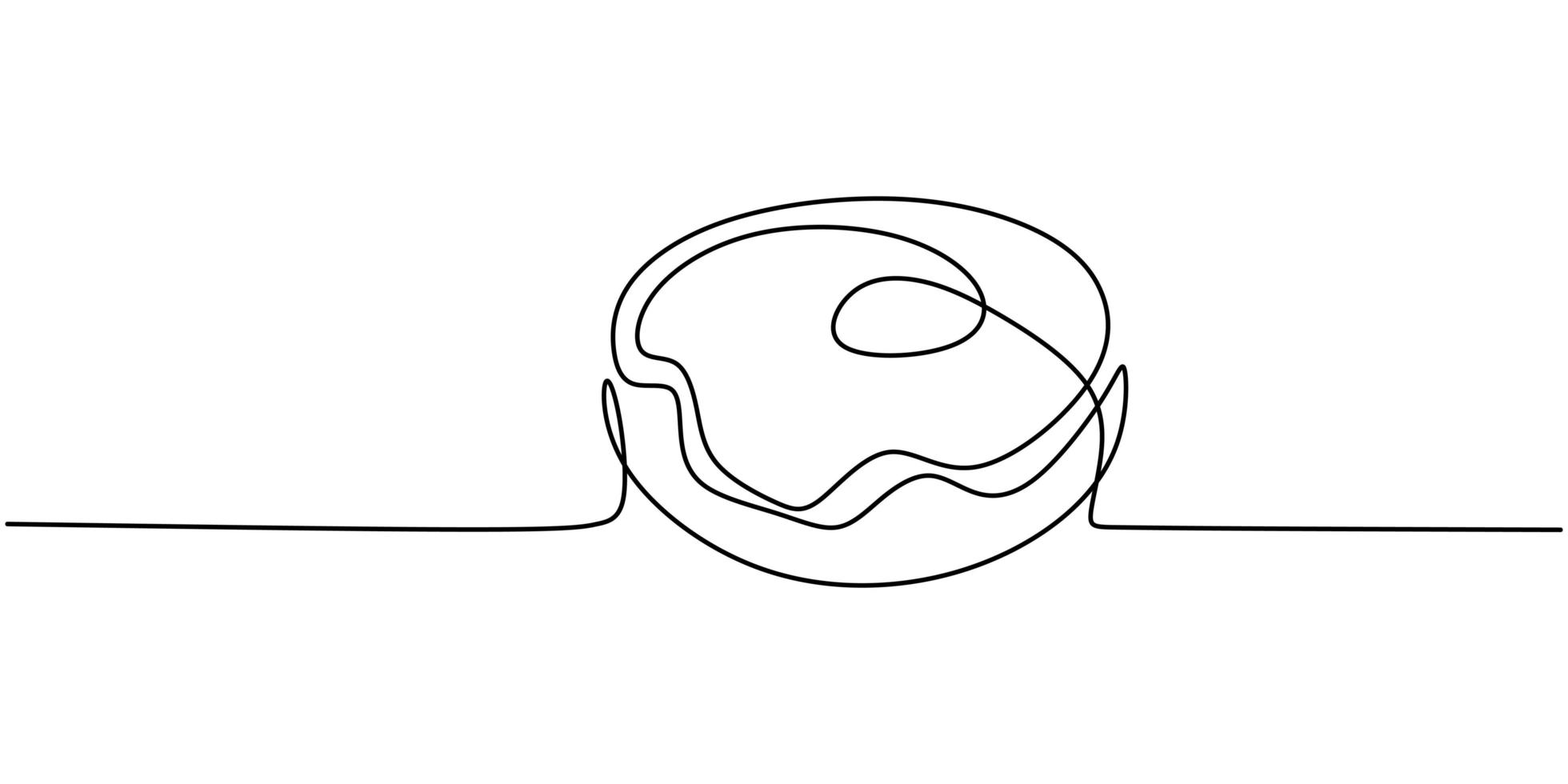 Donut continuous one line drawing for restaurant. Fresh sweet delicious American donuts restaurant logo emblem. vector