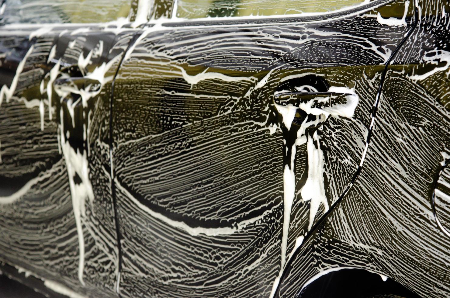 Car wash with foam bubbles photo