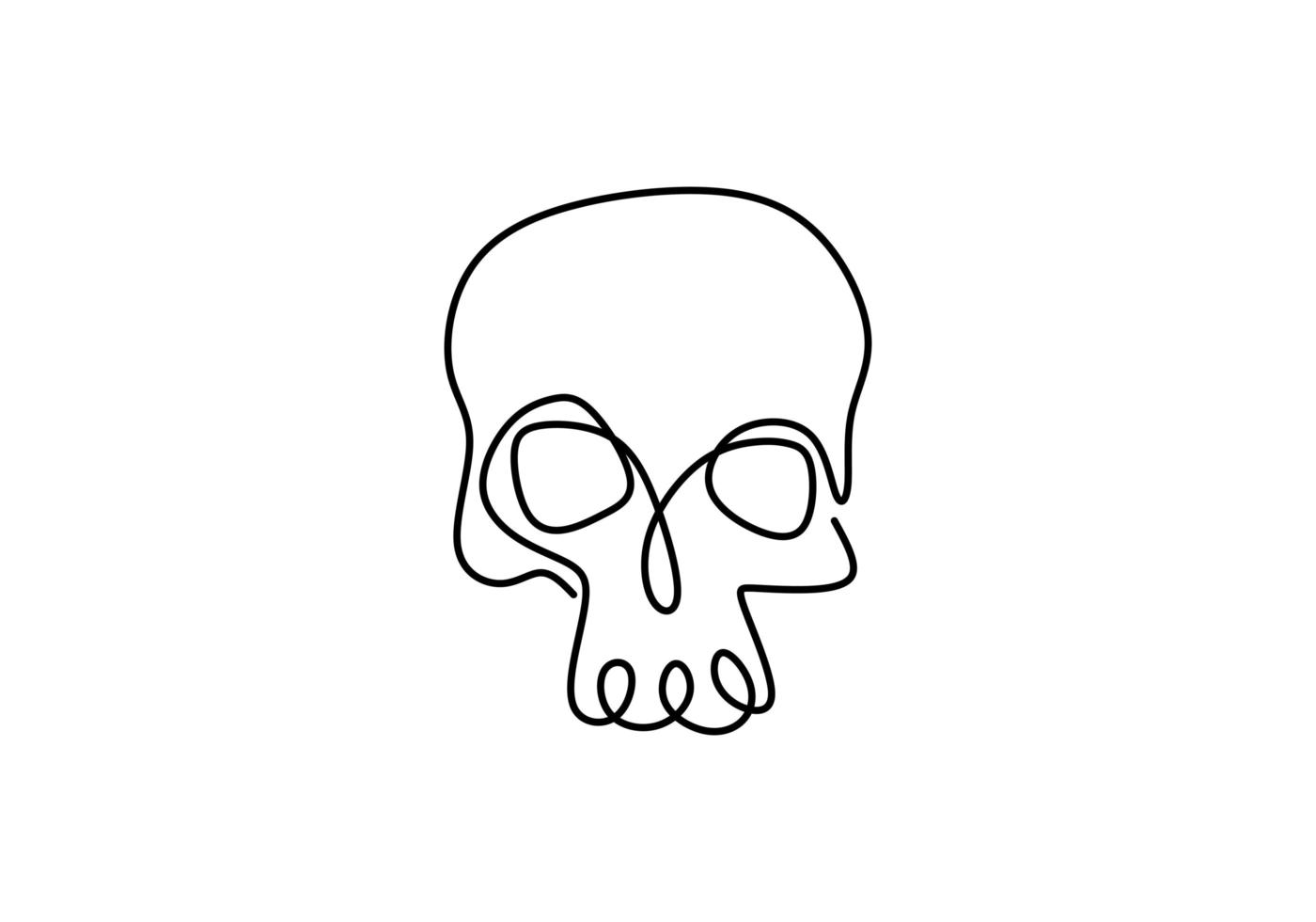 Contour drawing continuous one line with human skull. vector