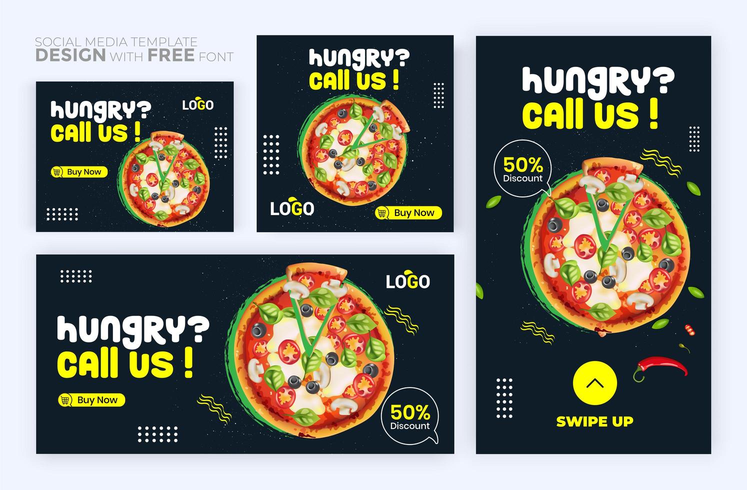 Food menu banner social media post. Set of social media story and post frames. vector