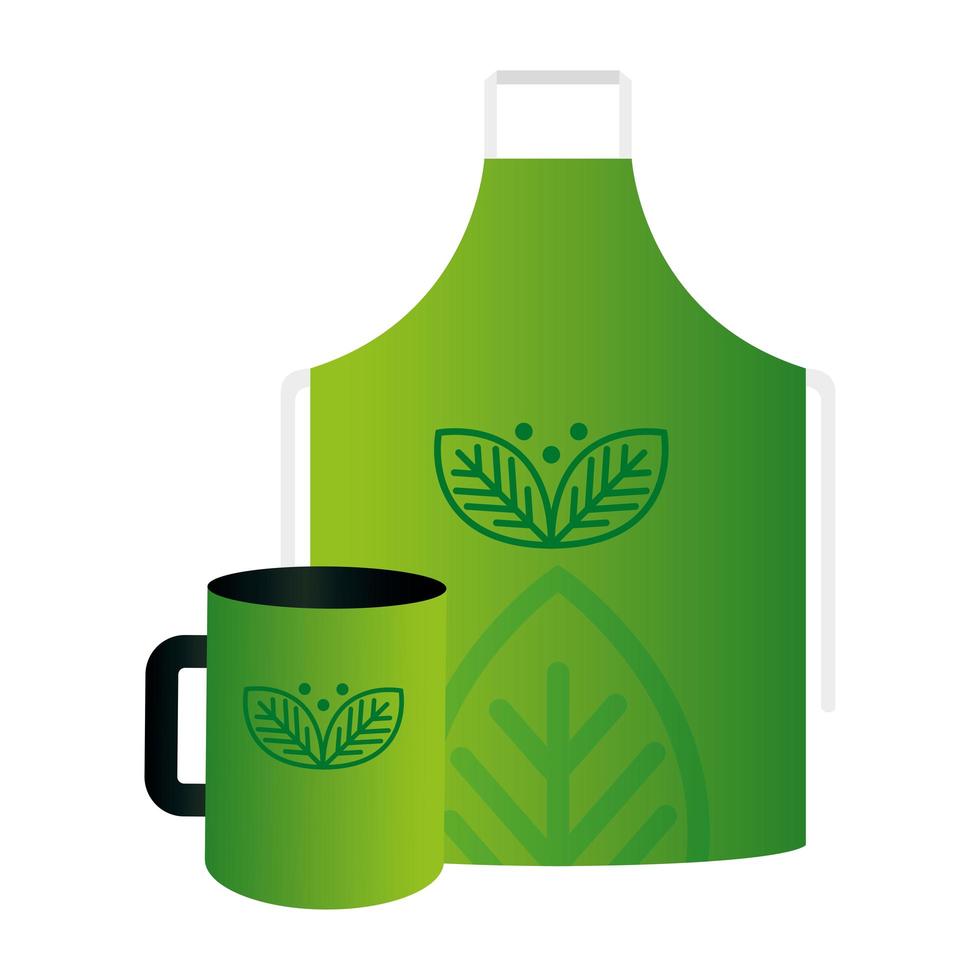 mockup mug and apron with sign of green company, corporate identity vector