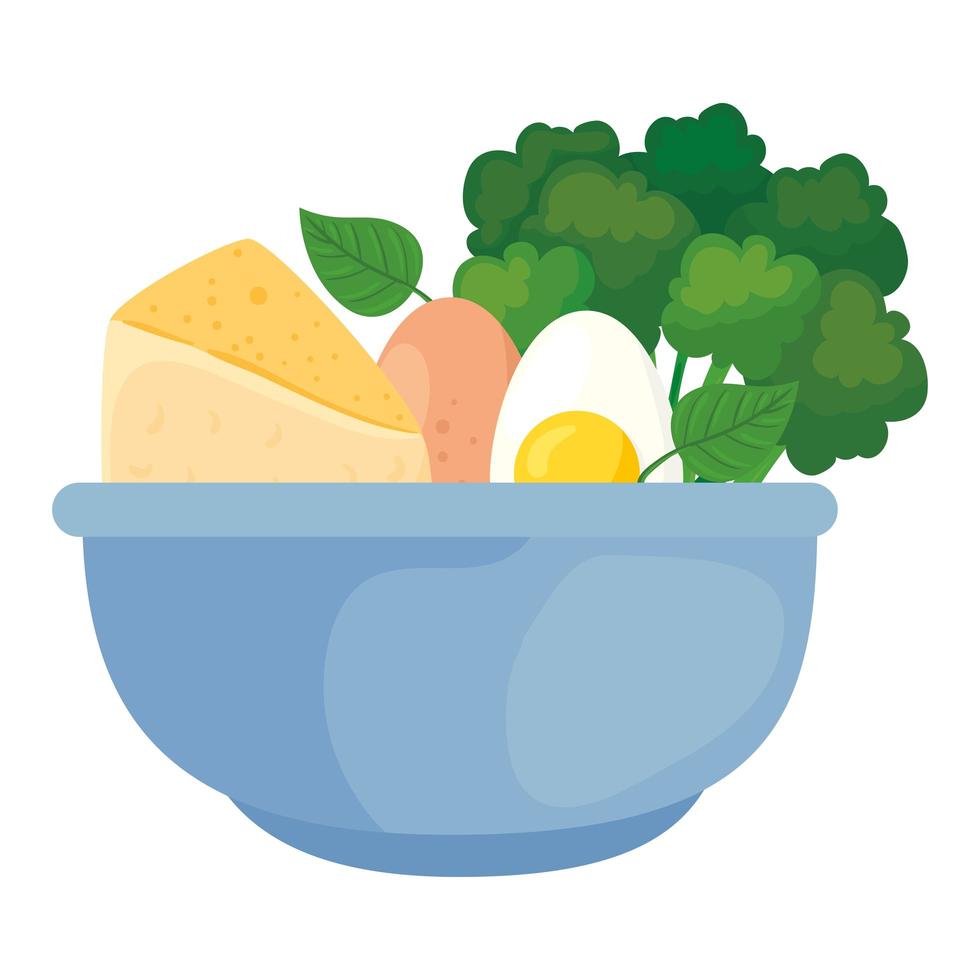 fresh vegetables and healthy food on bowl, in white background vector