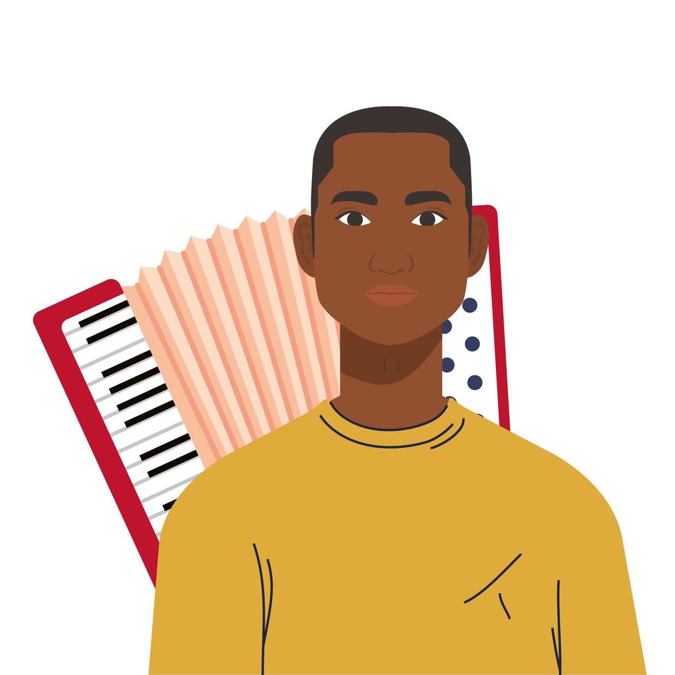 Black man cartoon in front of accordion vector design